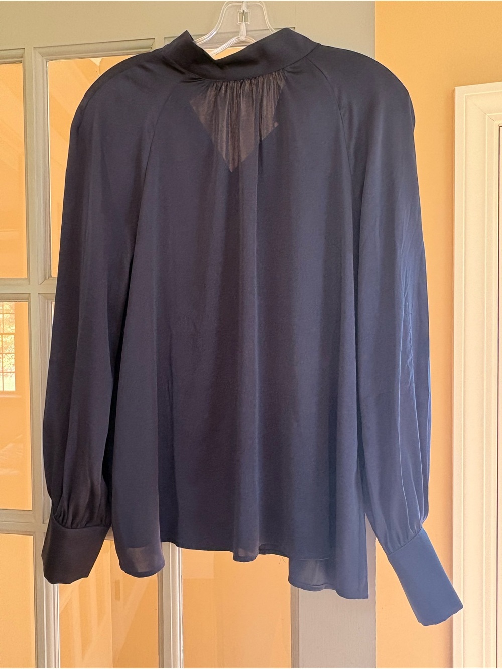 Boden Navy Long-Sleeve Silk Blouse - Elegant High Neck